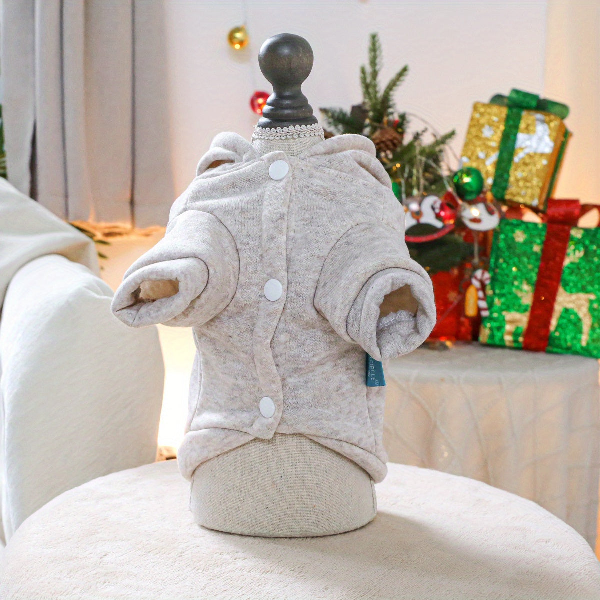 Cozy Knitted Christmas Pet Coat with Reindeer Antlers & Snap Closure - Warm Winter Dog Sweater for Small Dogs & Cats, Festive Holiday Outfit for Chihuahuas, Pomeranians, Shih Tzus, for easy on/off (no sewing)