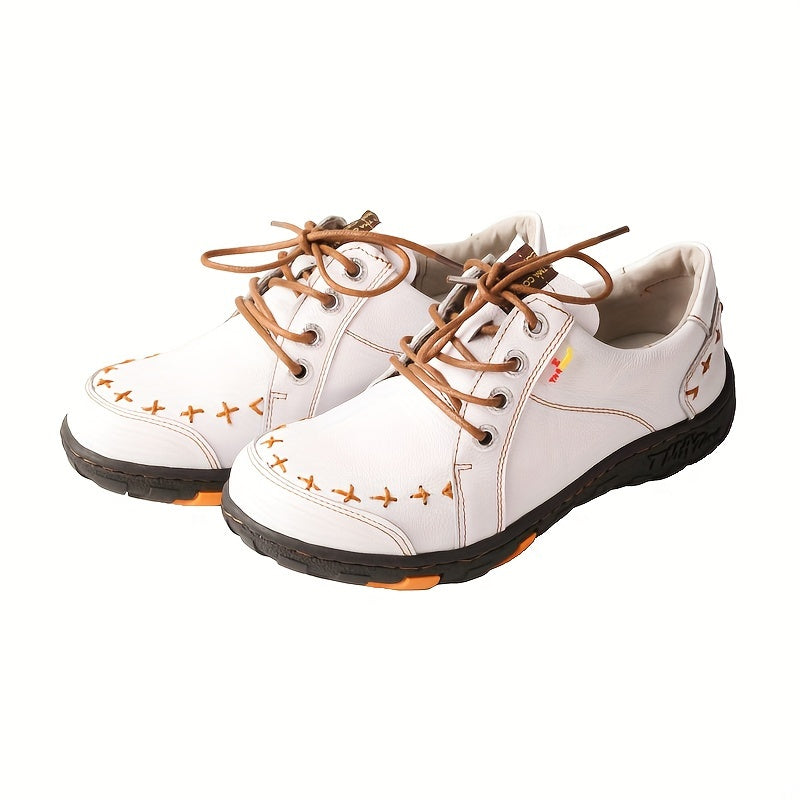 TMA EYES Women'S Genuine Leather Hiking Shoes - Lightweight Adjustable Lace-Up Sneakers with Flat TPR Sole, Durable & Wear-Resistant for Outdoor, Casual & Formal Wear, Hiking Boots, Formal Footwear, Stylish Laceups, Durable F