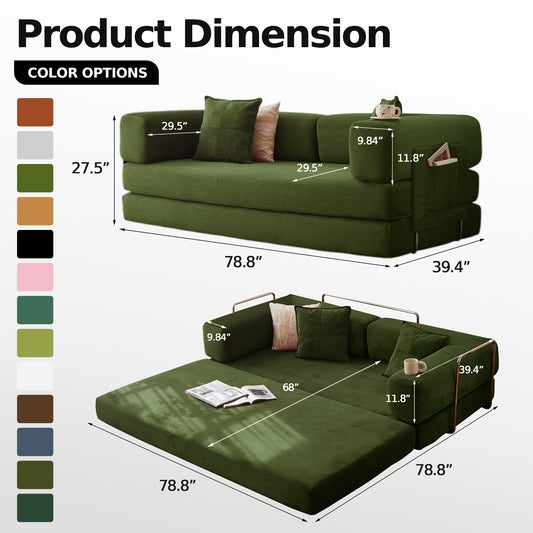 LIAROO Cloud Boneless Convertible Floor Sofa Bed, 4-in-1 Foldable Compressed Loveseat Lounge Sleeper 2 Seater Couches, High-Density Sponge & Corduroy Fabric Futon Daybed for Living Room Bedroom, CompressionSofa In Box, Couche