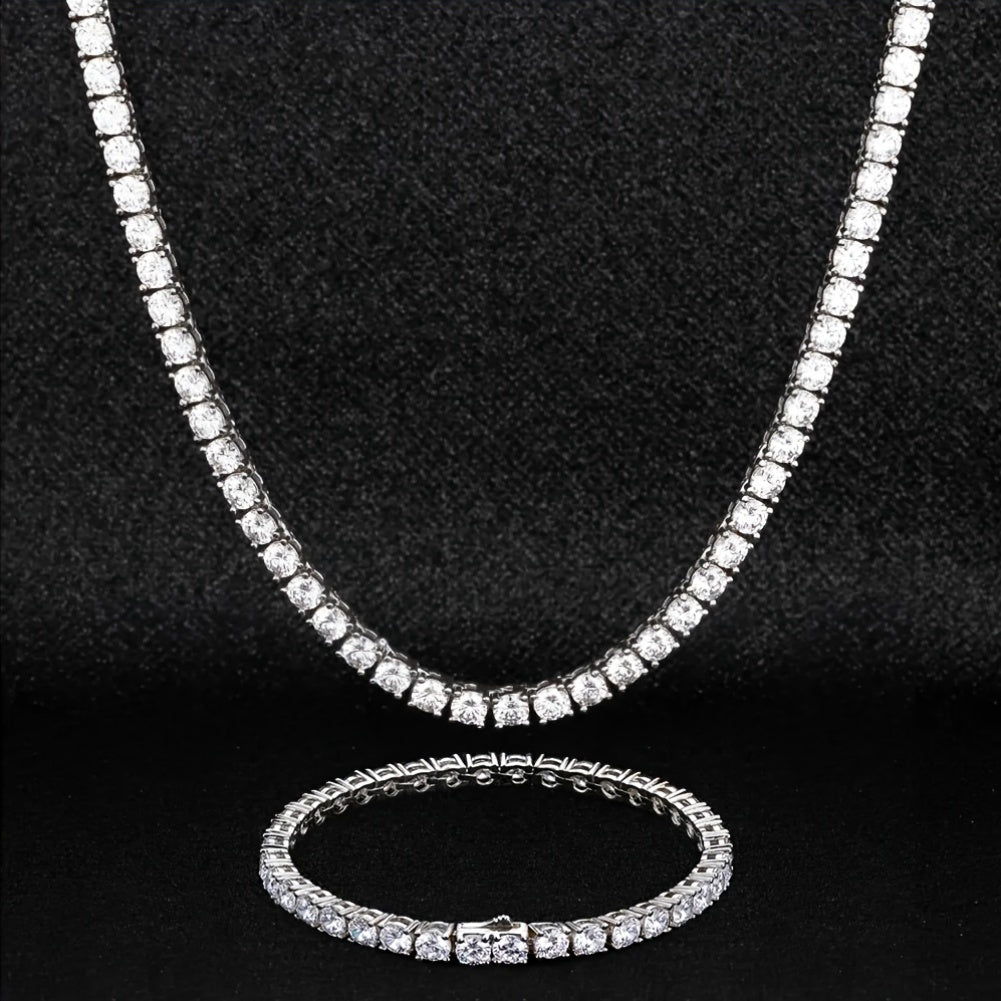 2pcs Moissanite Tennis Necklace Bracelet Set S925 Silvery with 32.9 Carats Moissanite 4 5Mm Wide, Suitable for All Occasions, Affordable And Noble Features Buy a Necklace And Get a Free Bracelet