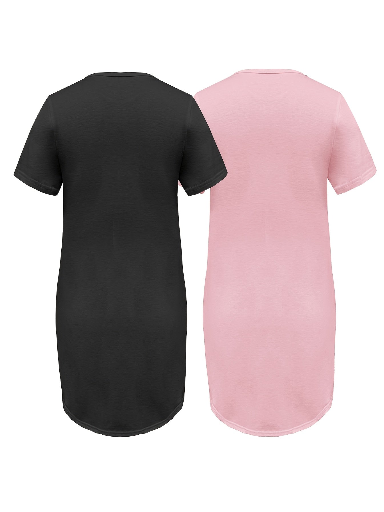 [Women's Sleep Dress 2-Pack] Two-Pack - Women's Soft and Comfortable Solid Color Casual Sleep Dress - Spring/Summer Nightgown with Simple Round Neck Loose Fit