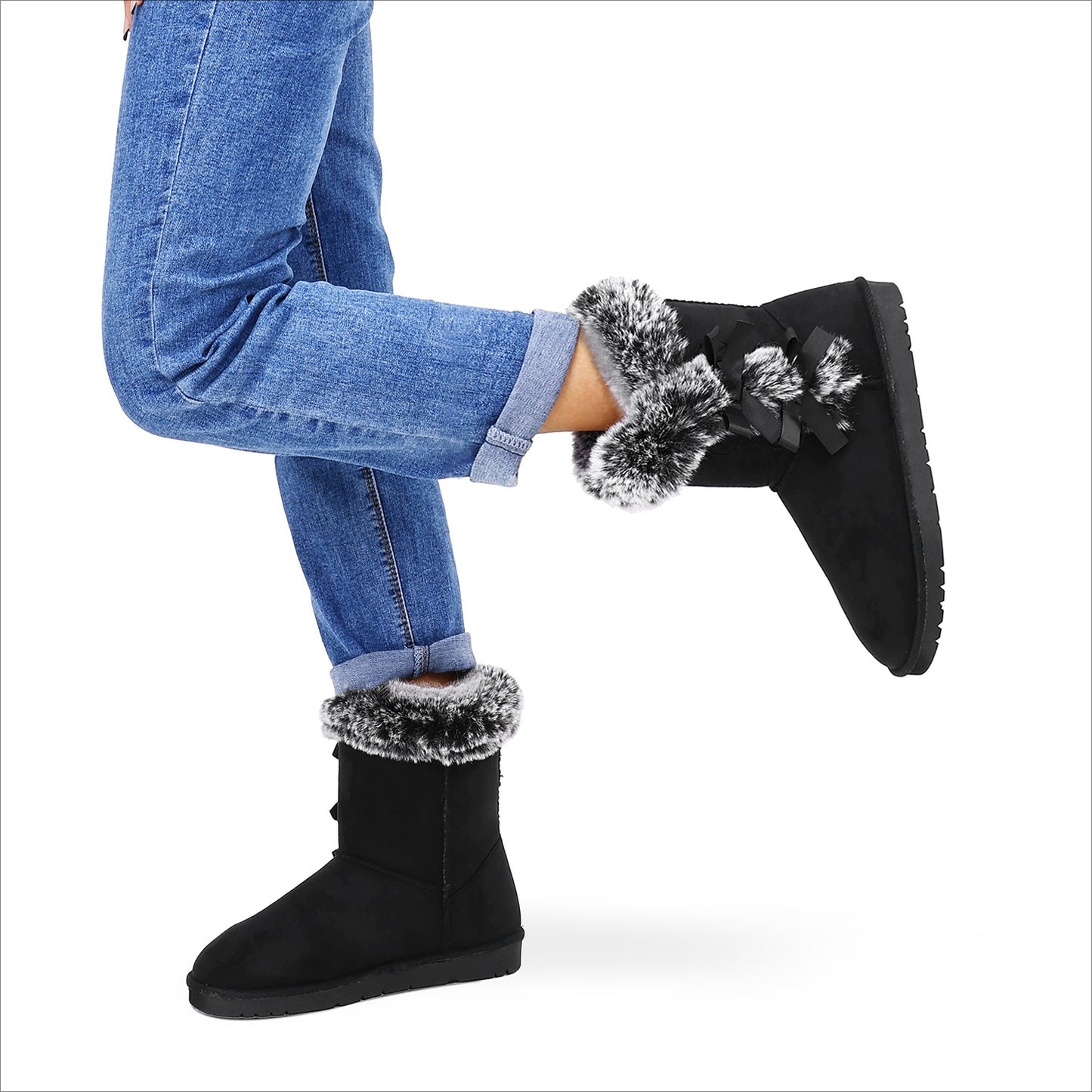 Women's Winter Snow Boots with Plush Lining - Warm Mid-Calf Cold-Resistant Ice/Slush Boots, Traction TPR Sole & Round Toe, Cozy White/Black Footwear for Snowy Sidewalks, Driveways & Icy Roads - All-Day