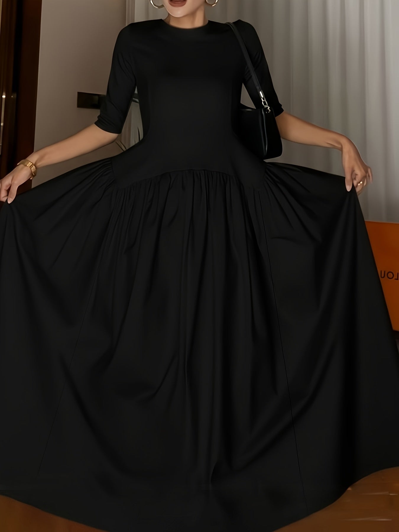 [Elegant French Style] Elegant French Style Maxi Dress | Smock Waist & Ruffle Hem | Party Wedding Guest Gown, Machine Washable Spring Summer Fall Formal Evening Dress