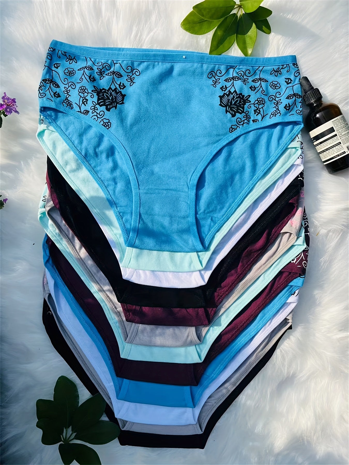 12pcs/Set Mid Waist Pure Print Panties Women Body Slimming Underwear Breathable Ladies Briefs Sexy Comfort Ladies Lingerie (6 Color Random Delivery)