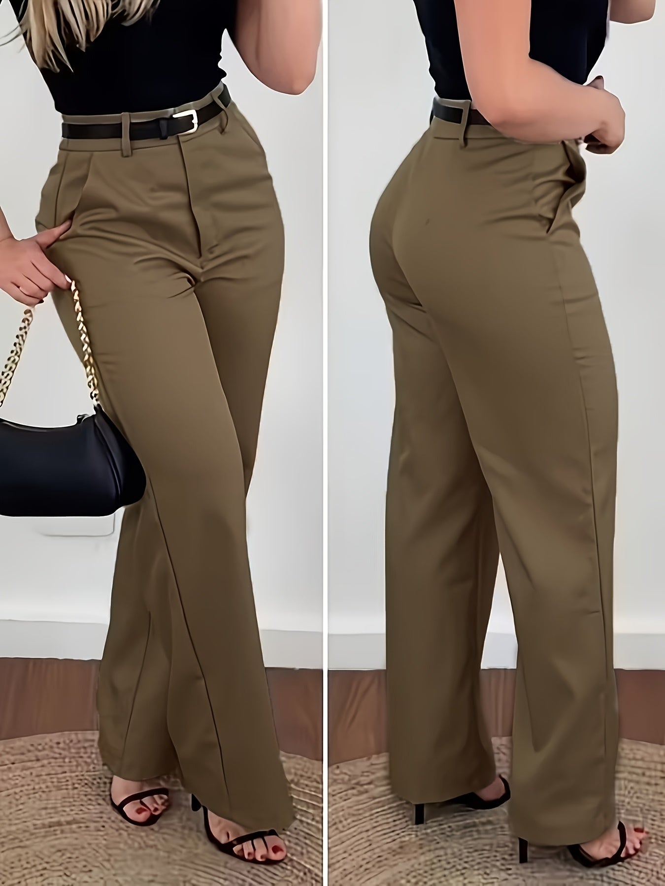 Fashionable Retro Women'S Suit Pants, Casual Daily Commute Professional Solid Color Women'S Trousers, Suitable for All Seasons, Non-Elastic Straight-Leg Trousers (No Belt)