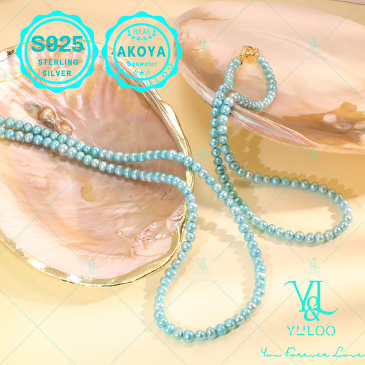 Natural Seawater Akoya Blue Saltwater Pearl Necklace, Women's Fashion Jewelry, S925 Silver, 16/18in, Women's Fashion Saltwater Pearl Necklace, Perfect Gift for Mother's Day, Wedding Anniversary, Valentine's Day, Or Any Other