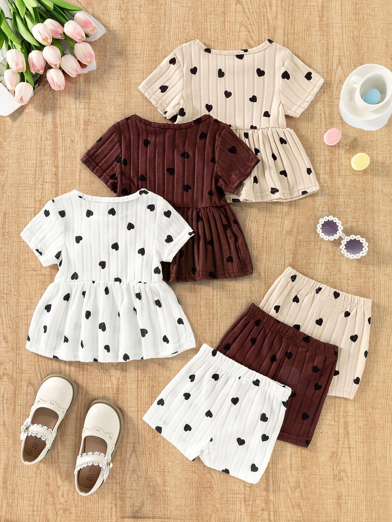 [Girls' 6pcs Set] Summer New Girls' Vibrant Basic Casual Top/Shorts 6pcs Set - Perfect for Outdoor