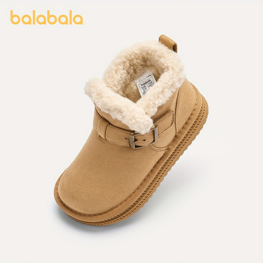[Warm Short Boots] Balabala Kids' Winter Snow Boots - Thickened Warm, Non-Slip Rubber Sole, Plush Lining | Easy-On Closure, Durable Traction, Playful Design | Boys & Girls Casual Outdoor, Toddler Winter Boots, Everyday Wear
