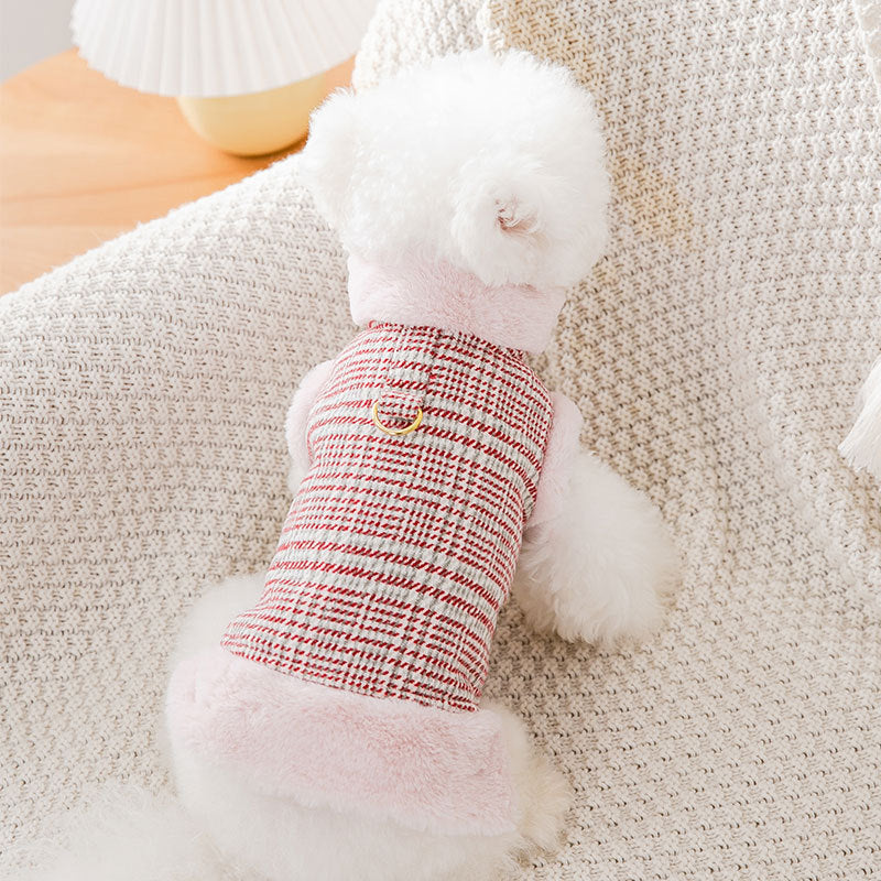 Small Dog Winter Jacket - Soft Tweed Fleece Coat with Pink Tweed & White Lining, Warm Snap Button Sweater for Chihuahua, Yorkie, Pomeranian, Poodle, Bichon Frise, French & Corgi - Cozy Pet Clothes for Cold Weather