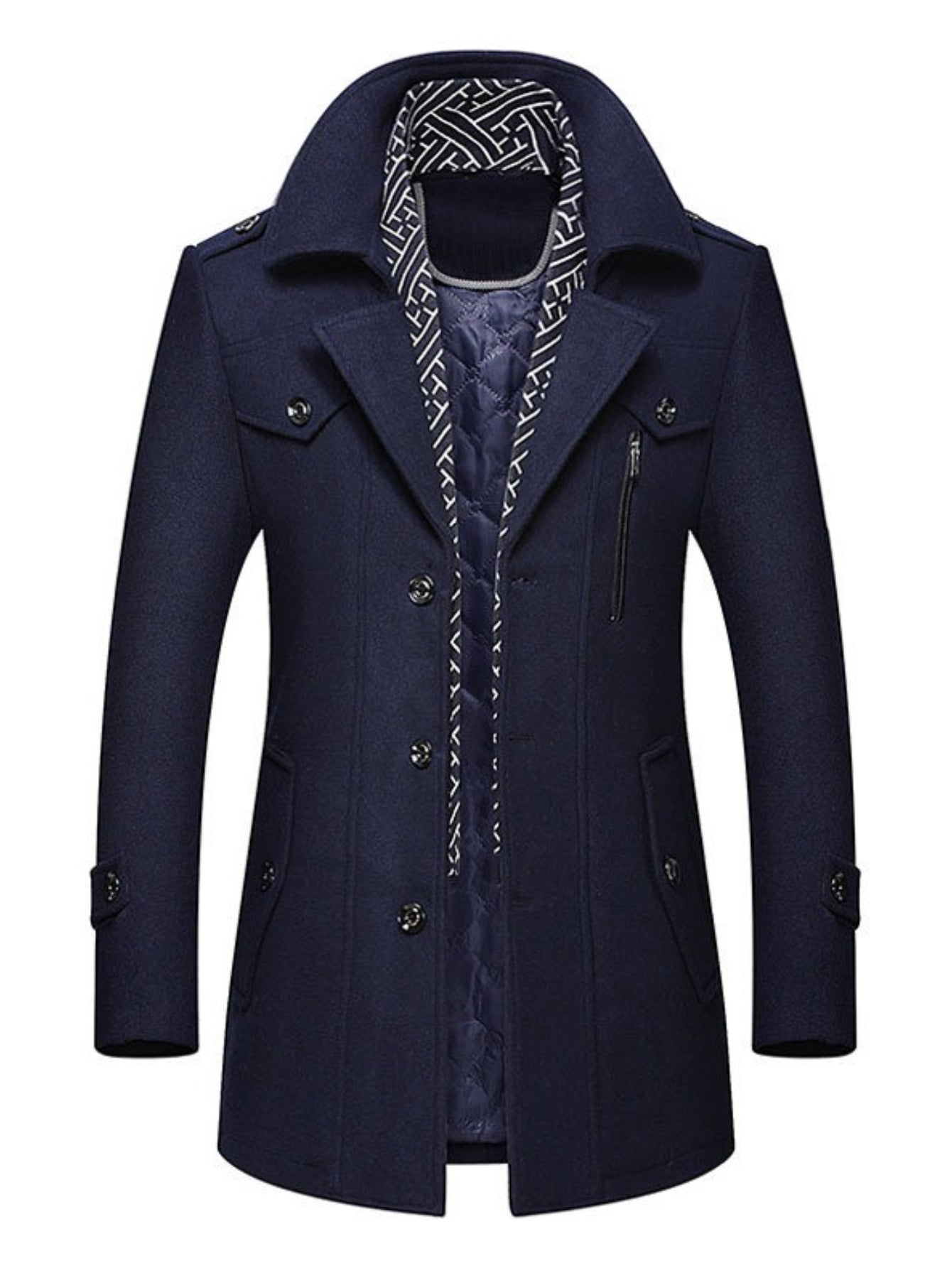 ARTPAGE Men'S Winter Warm Tweed Trench Coat with Scarf Collar - & Golden-Tone Button Front Closure, Structured Lapel Collar & Chest Pocket