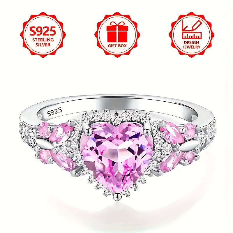 925 Sterling 925 silver plated Ring, 's Ring with Pink Cubic Synthetic Zirconia, Suitable for Engagement, Wedding, Holiday Gift, Travel Vacation, Daily Wear, Exquisite Engagement Ring, Valentine's Day Proposal Gift, Wedding R