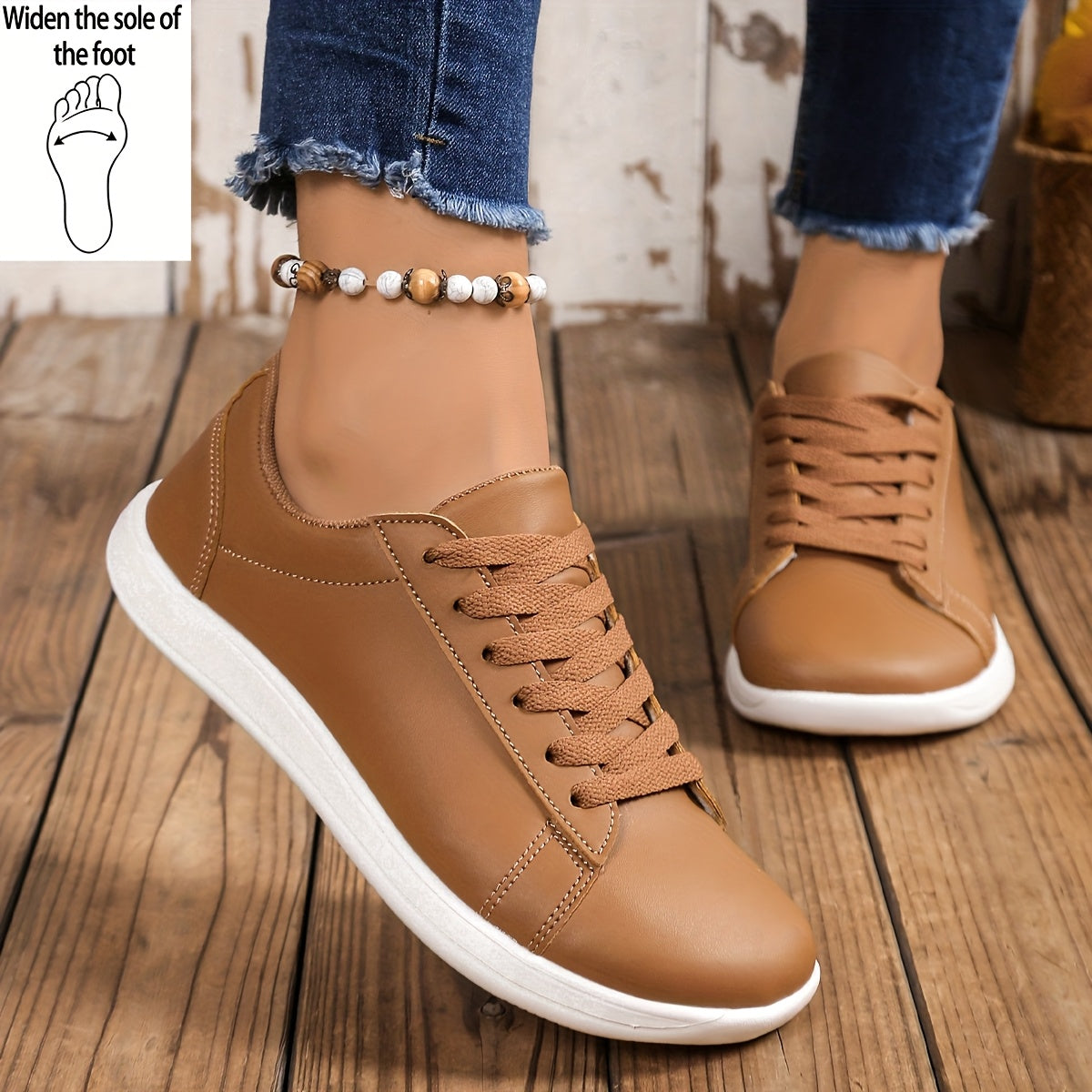 [Casual Sneakers] Four Seasons New Fashion Minimalist Women's Casual Sneakers With Front Lace-Up, Extra Wide And Comfortable Large Size Barefoot Shoes, Women Shoes