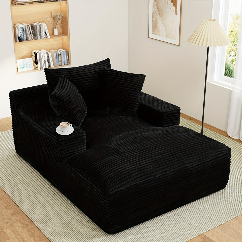 Oversized Plush Corduroy Chaise Lounge Chair & Sofa Bed with Memory Foam - Large Deep Seat Recliner, Sleeper Couch with 3 Pillows Suitable for Living Room, Bedroom