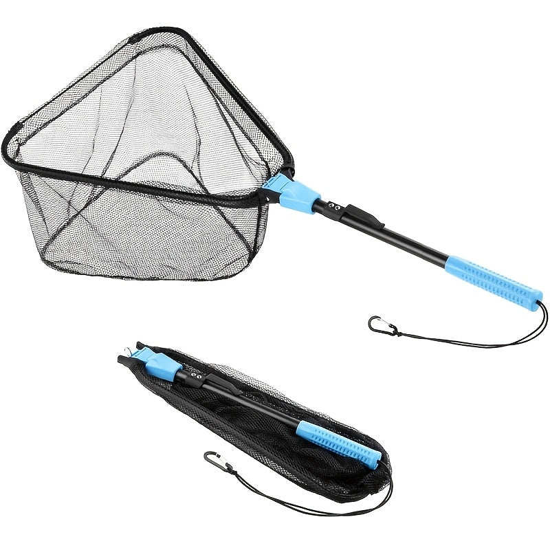 1 Triangle Fishing Net | Foldable, Lightweight & Strong Landing Net with Non-Slip Elastomer Handle, Built-in Elastic Lanyard and Belt Clip, Aluminum Alloy - Ideal Gift for Men