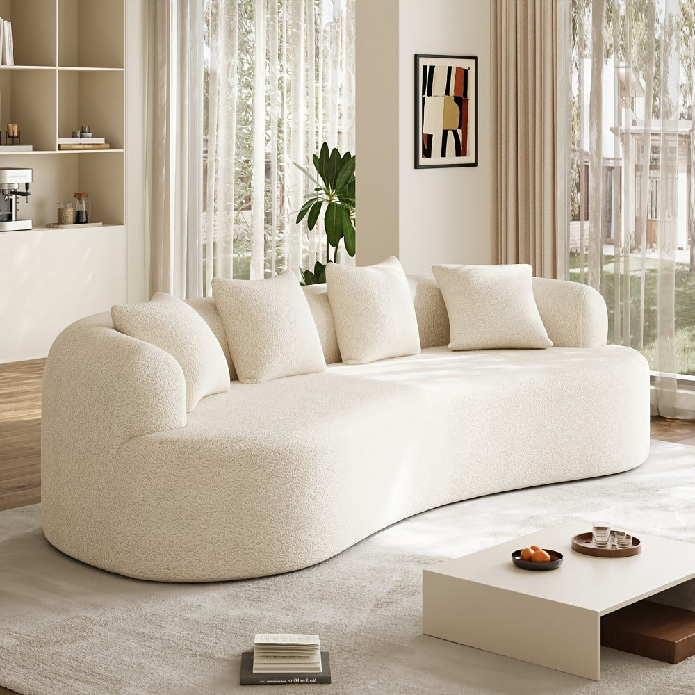 114" Oversized Sectional Sofa - Modern Luxury Plush Chenille Curved Cloud Couch with White Upholstery, 4-Seater Deep Seat & Curved Backrest, No Assembly Required, Plush Cushions & Throw Pillows Included, Contemporary Living R