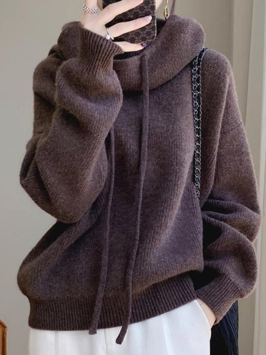 Women'S Oversized Thick Sweater Hooded Turtleneck - Winter 2025 New Solid Color Loose Fit Long Sleeve Pullover, Soft Warm Casual Sweater with Drawstring Hood, Cozy Fall & Winter Sweater for Casual Attire, Layering Essential (