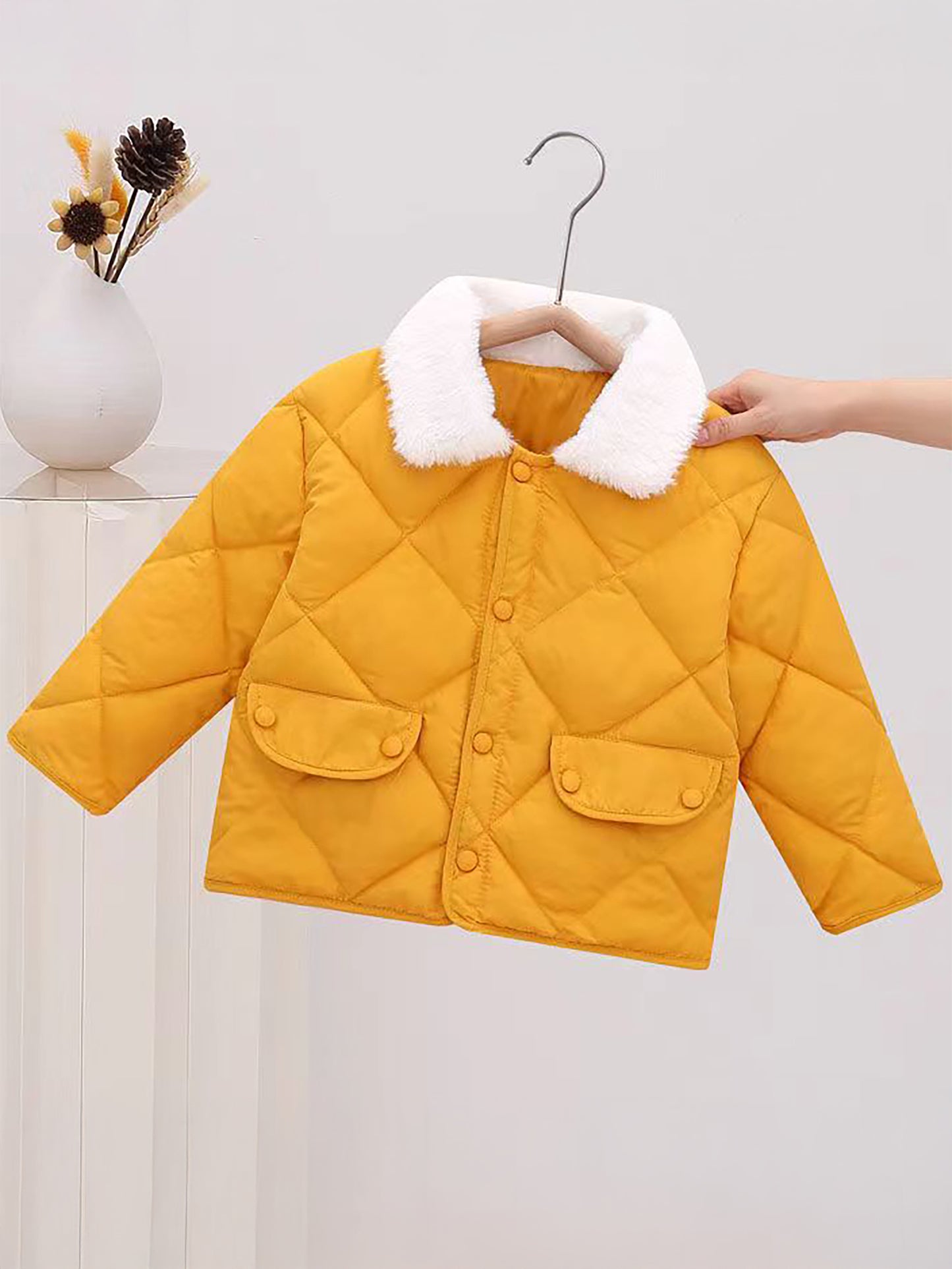 Boys & Girls Korean-Style Winter Jacket with Fur Collar - Thickened Warm Coat, 100% -Filled, Lapel Collar & Button Front, Long Sleeve Snow Suit for Outdoor Play, Skiing, Snowboarding - Ideal Cold Weather Gift