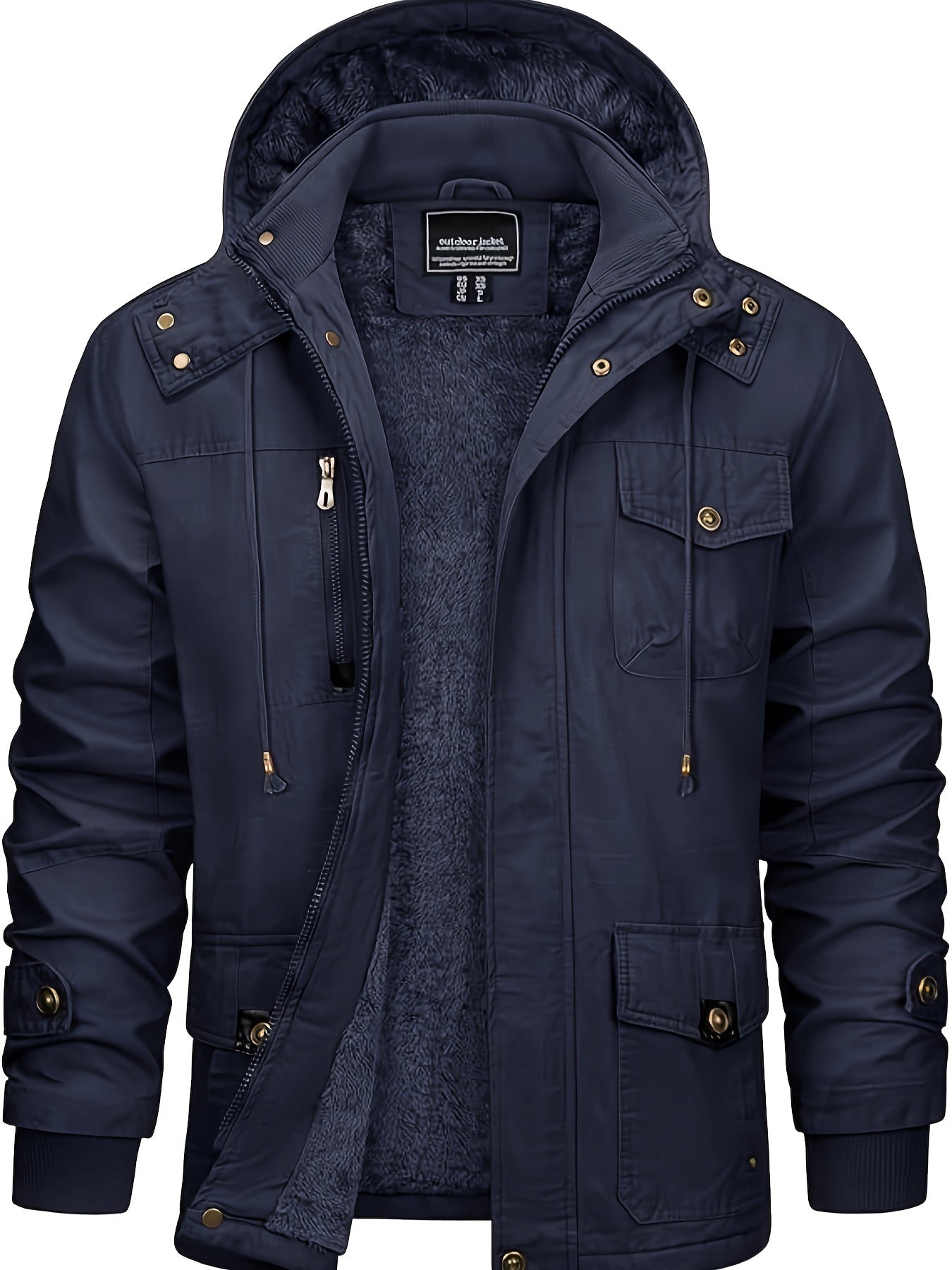 Men's Winter Windproof Full-Zip Jacket with & Detachable Hood - Heavy-Duty Multi-Pocket Parka Coat Suitable for Outdoor,, - Machine Washable Warm Jacket