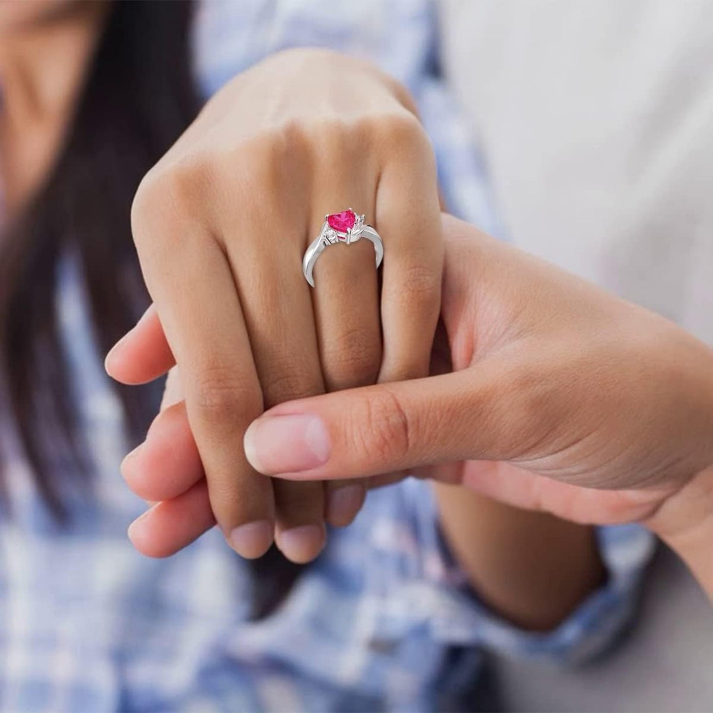 1pc July Birthstone Ring for Women - 925 Sterling Silver with Red Heart & Cubic Zirconia Accents, Elegant Classic Design, Perfect for Birthdays, Mother'S Day, Anniversaries, and Casual Attire, Anniversary Jewelry, Sophisticat