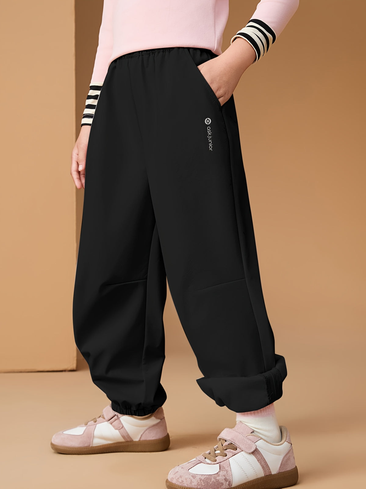 ASK JUNIOR Girls & Winter Thermal Trousers - Navy Blue Tapered Leg Warm Pants with Elastic Waist, Warm Jacket-Like Design for Kids & Teens, Casual & Athletic Wear (No Belt, Hand Washable) - Cold Weather Pants, Perfect for Out