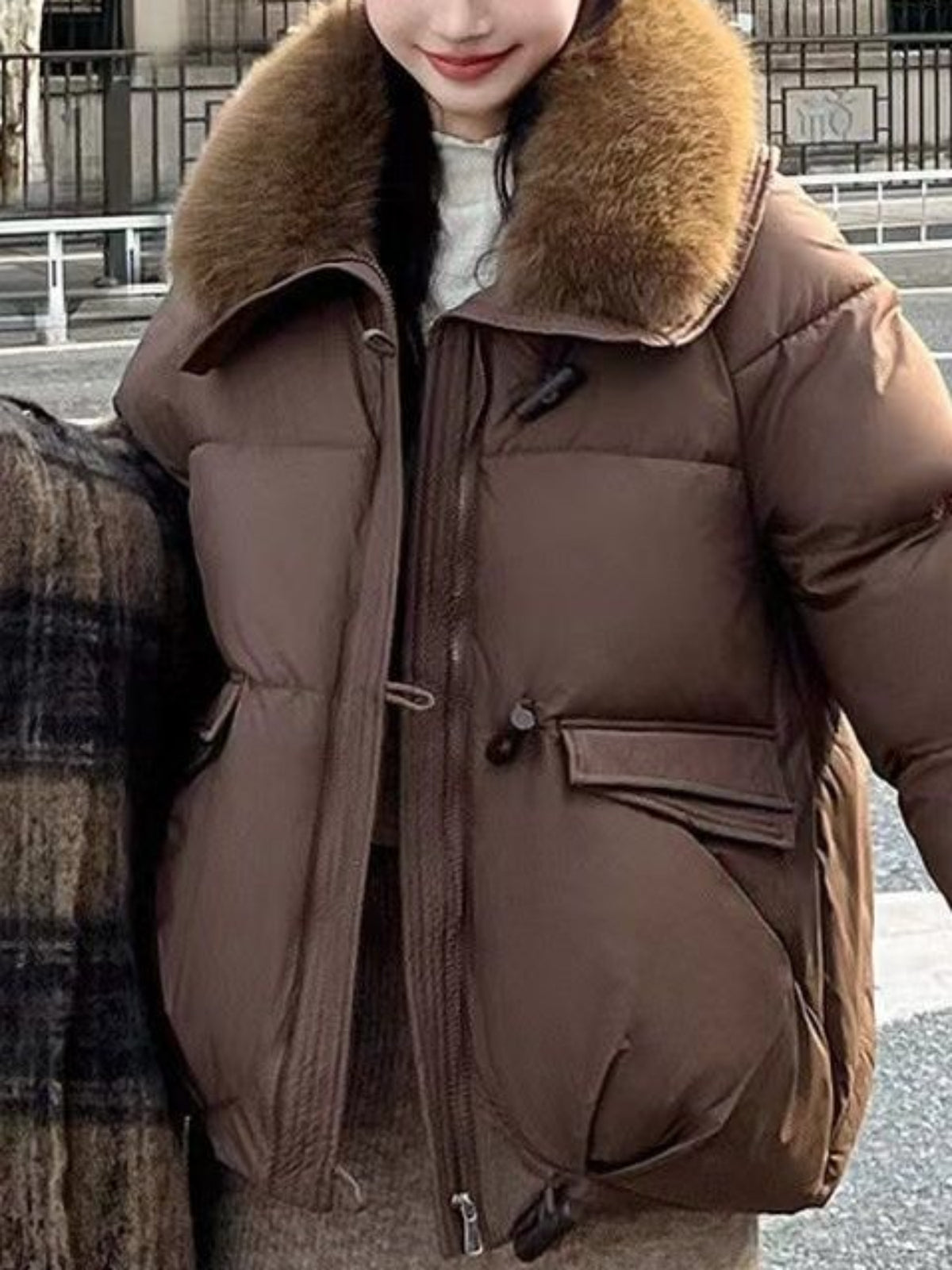 Women'S Oversized Korean Style Cropped Lapel Puffer Jacket - Full-Zip Winter Coat with Pockets, Short Turn- Collar & Quilted Insulation, Casual Warm Outerwear for Fall/Winter (Solid, Belted Design) - Versatile for Everyday &
