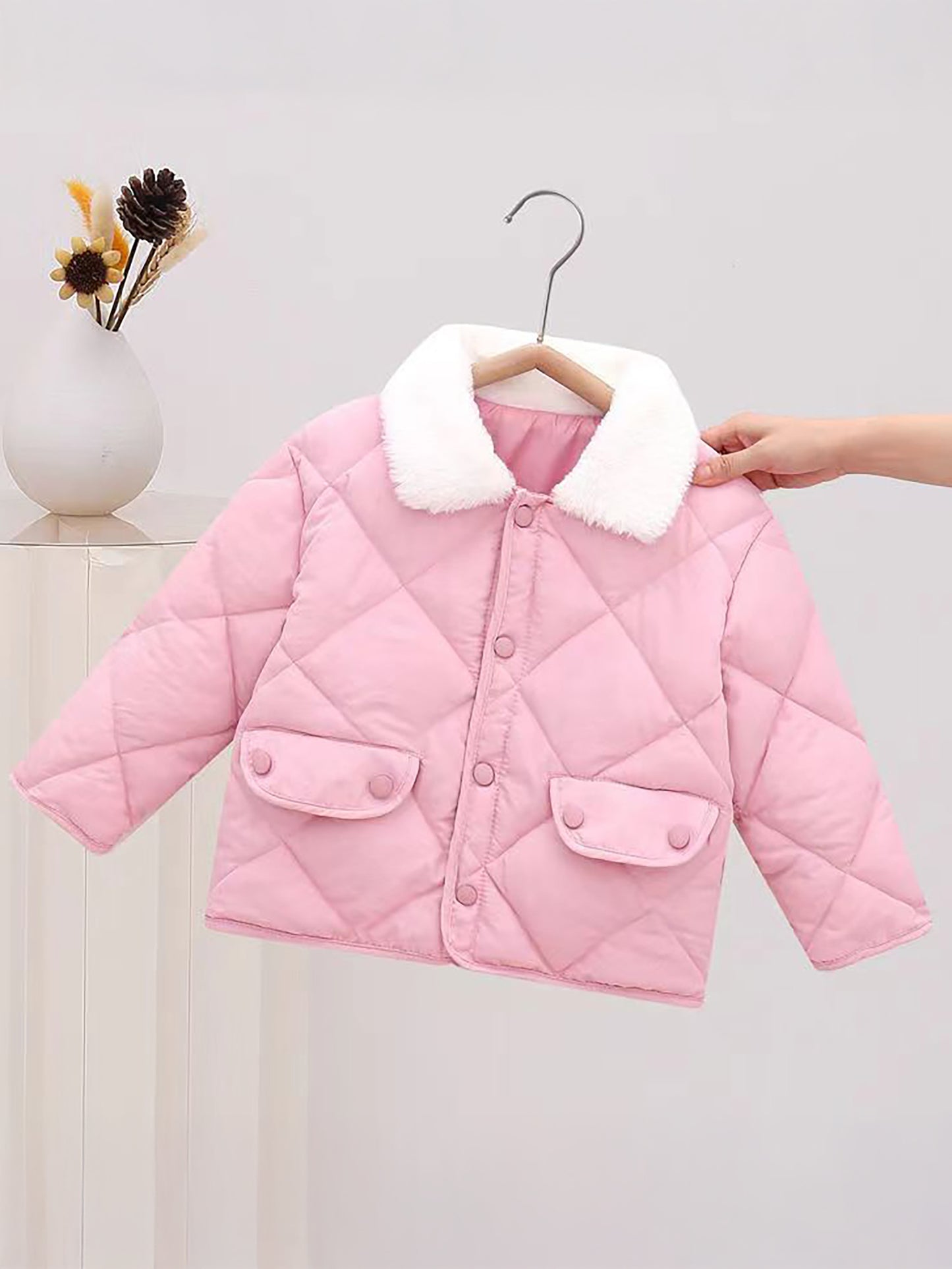 Boys & Girls Korean-Style Winter Jacket with Fur Collar - Thickened Warm Coat, 100% -Filled, Lapel Collar & Button Front, Long Sleeve Snow Suit for Outdoor Play, Skiing, Snowboarding - Ideal Cold Weather Gift