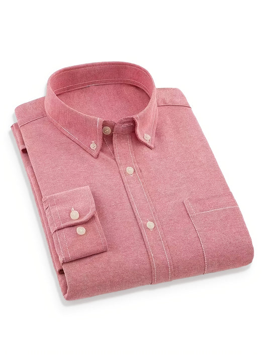 4pcs Men's Oxford Cloth Shirts. Business Casual Shirts. Durable And Wear-resistant. Suitable for Daily Casual Wear. Suitable for All Seasons. Cotton Solid Color Shirts. Available In Multiple Color Combinations., Daily Casual