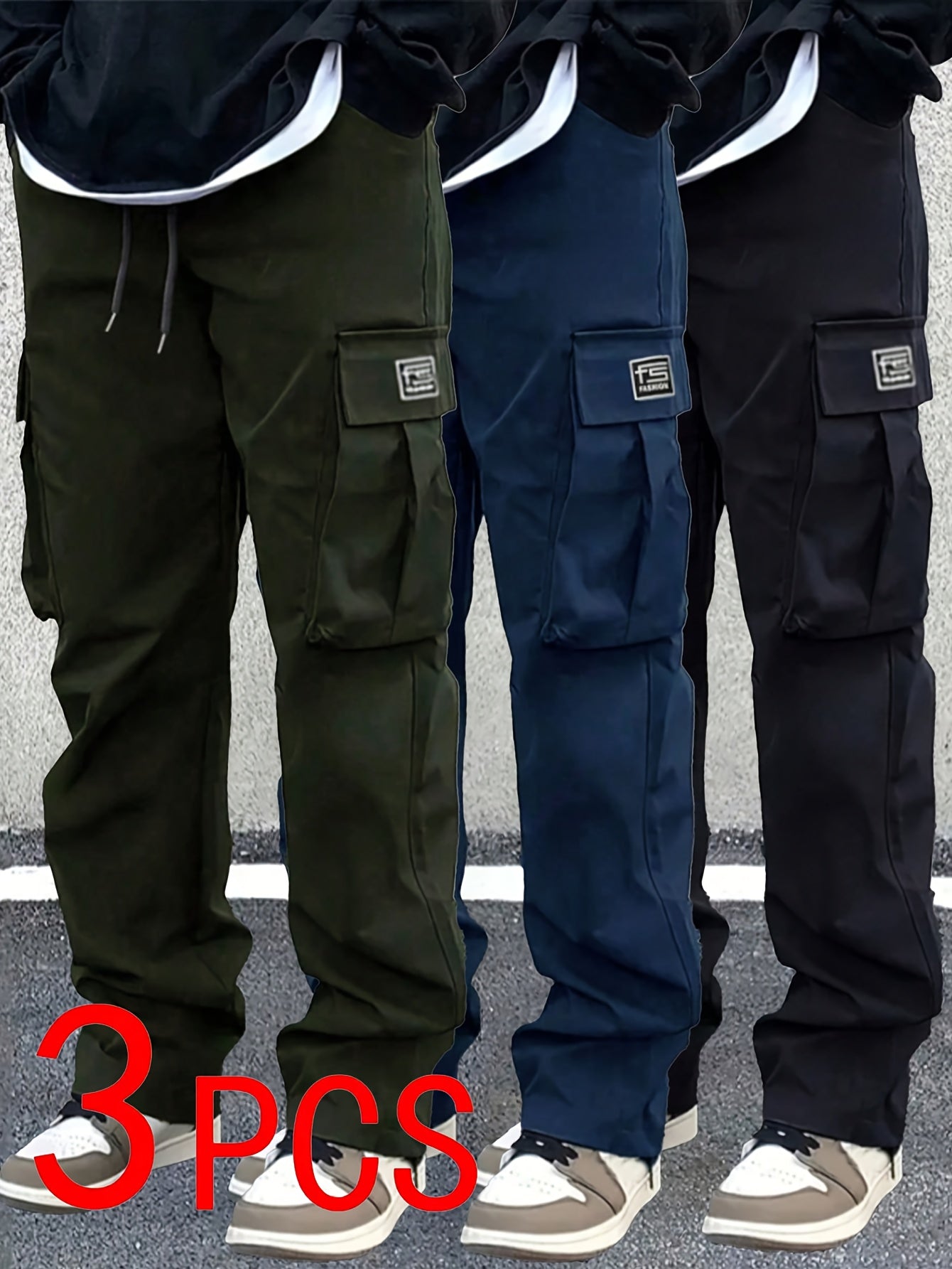 [Stylish | Versatile] 3pcs Stylish Versatile Men's Cargo Pants | Spring Autumn Outdoor Sports Straight-Leg Casual Long | Street Retro American Trendy Trousers