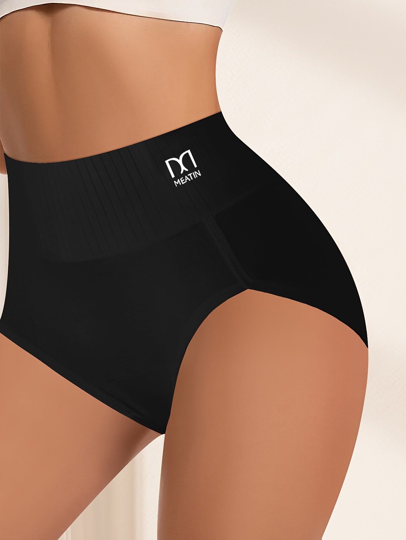 QUASTI 10 Pieces Ladies' High-waist Panties In Black Stripes, Combining Breathable Comfort With A Perfect Fit. Women High-waist Underwear Feature Elastic, Soft Hip Wrap With A High-rise Thigh Design, Offering A Perfect Blend