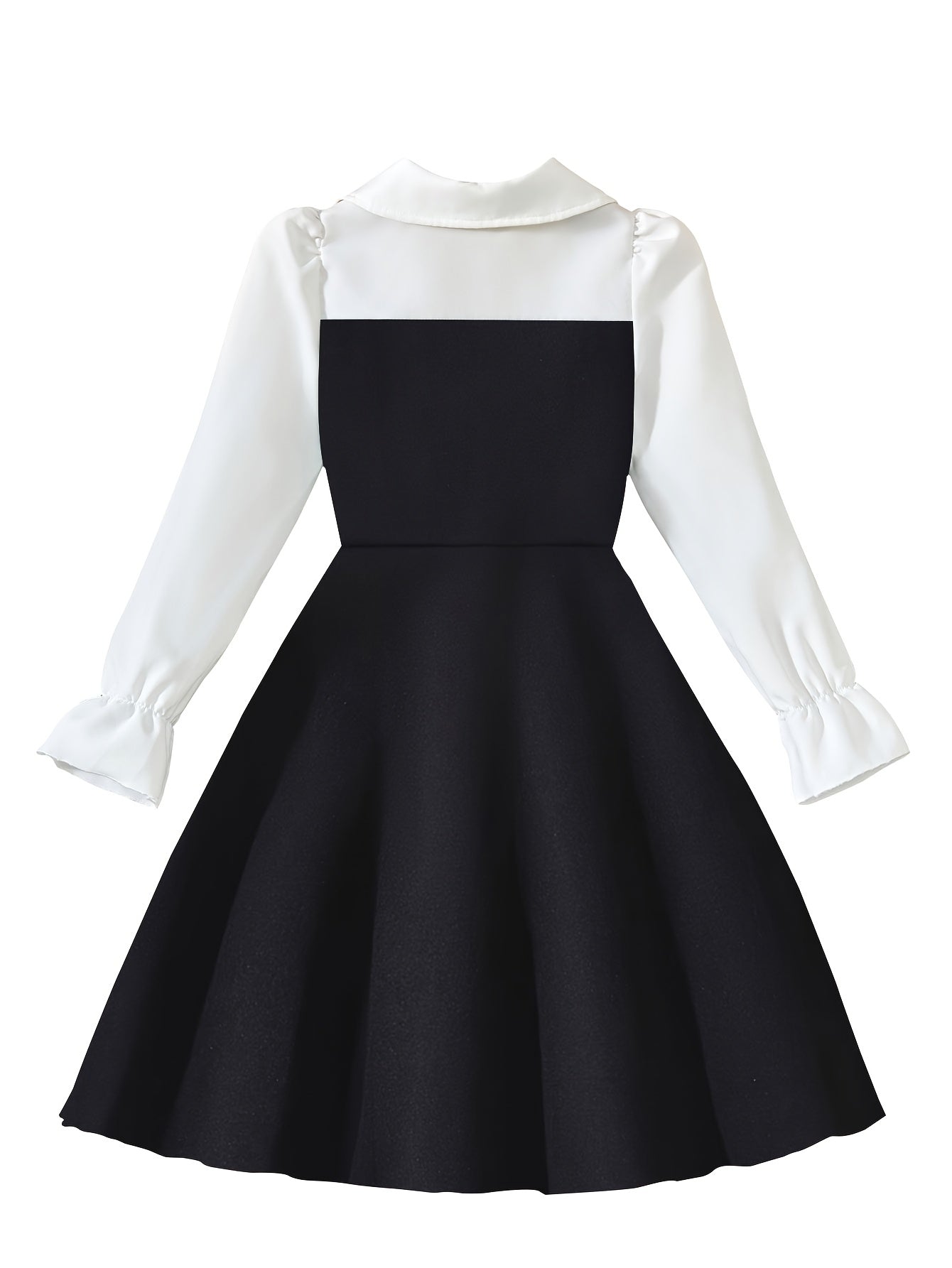 Girls' Elegant Long Sleeve Dress, Golden Chain Collar & Bell Skirt A-Line Party & Everyday Dress, Machine Washable Durable Fabric, Sturdy Construction Highquality Material, for School Christmas Birthday Outfits Holiday Outfit