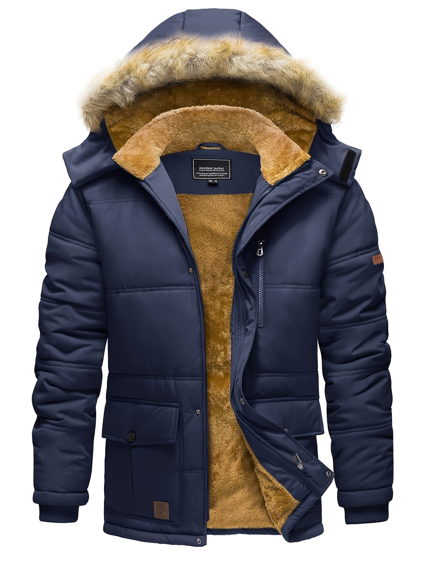 Men's Heavy-Duty Winter Jacket with Detachable Hood - High Quality Windproof Thermal Parka Coat, Fleece & Full-Zip Closure, Multi-Pocket for Skiing, Hiking, Camping, - Beige/ (No-Fill Cold Weather Outer, Mens Winter Jackets A
