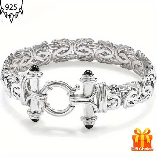 925 Silver 8mm Classic Byzantine Bracelet, Handmade Women's Jewelry, Anniversary Graduation Valentine's Halloween Thanksgiving Christmas Father's Mother's Day Gift, Exquisite Gift Box, Perfectly Suited, Graduation Present, Se