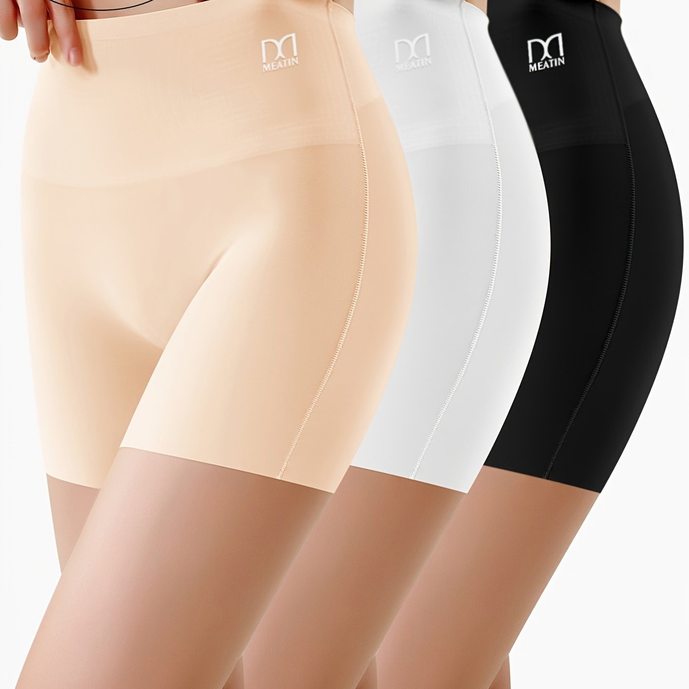 3pcs Women's High-Waisted Tummy Control Underwear - 2-in-1 Butt Lifting & Belly Panties, Seamless Anti-Leak Cycling Sports Briefs (Beige/White/Black) - Breathable Gym, Workout & Everyday Shaping Shorts