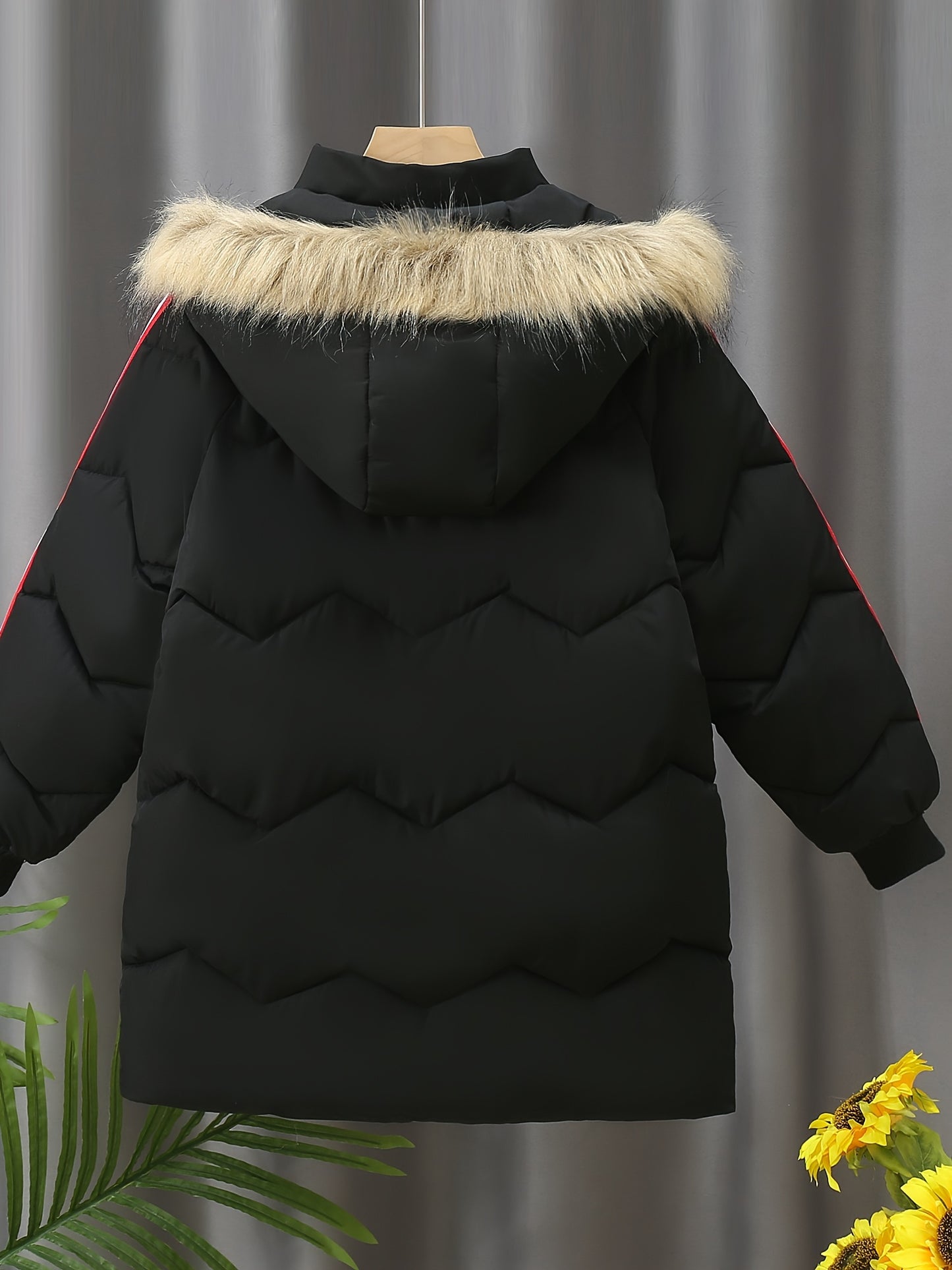 2025 New Boys' Thickened Winter Coat with Fluffy Collar - Mid-Length Loose-Fit Jacket, Full-Zip Closure & Polyester Insulation, Warm Casual Outerwear for & Kids, Easy On/Off (Solid Color, No Patterns) - Ideal for School & Pla