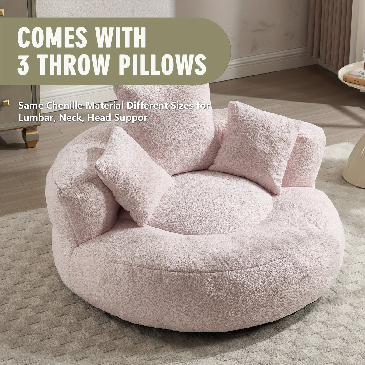 Bean Bag Chairs with Pillows for Adults, Stuffed Round Sofa Chair High-Density Foam Filled, Lazy Sofa Chair