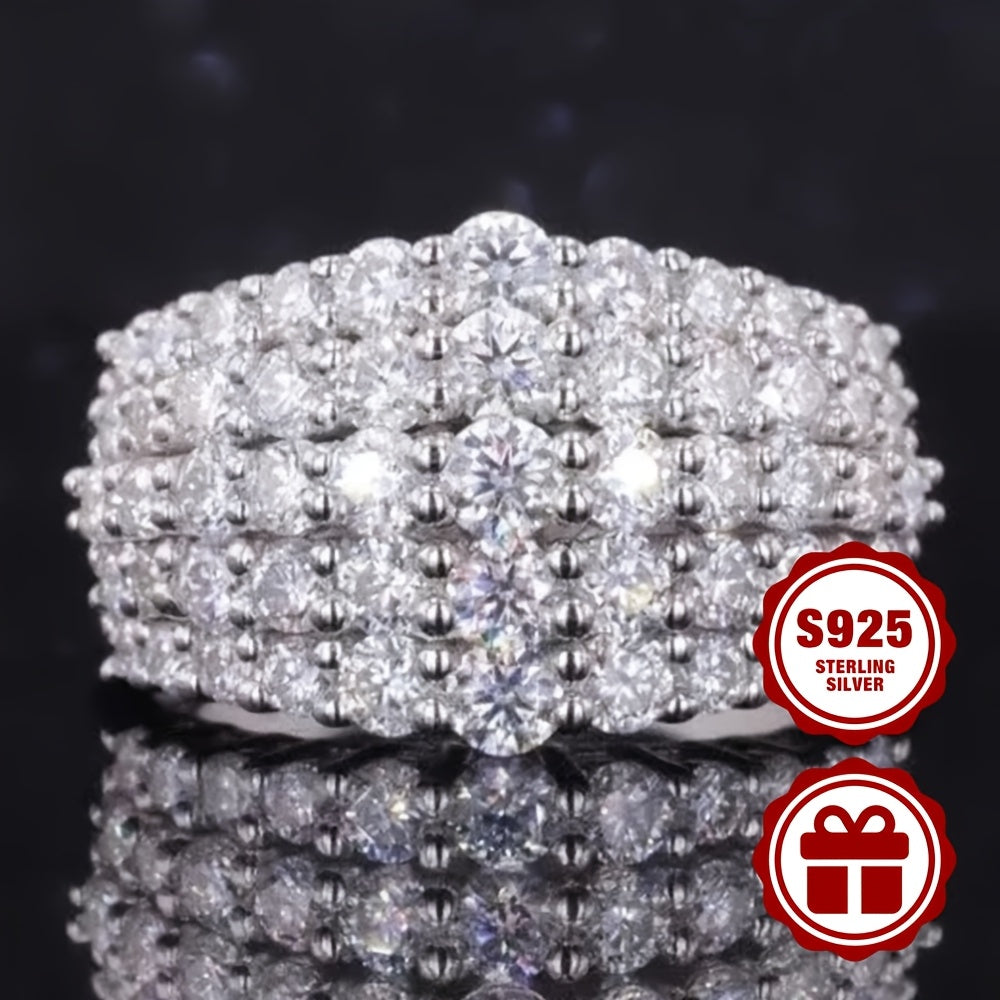 925 Sterling Silver Ladies' Ring, Luxurious And Fashionable, Multi-layered Design, Fully Set with 5A Zirconia, Suitable for Daily Wear, Engagement, Wedding, Parties, As A Gift for A Girlfriend, And to Be Included In A Gift Bo