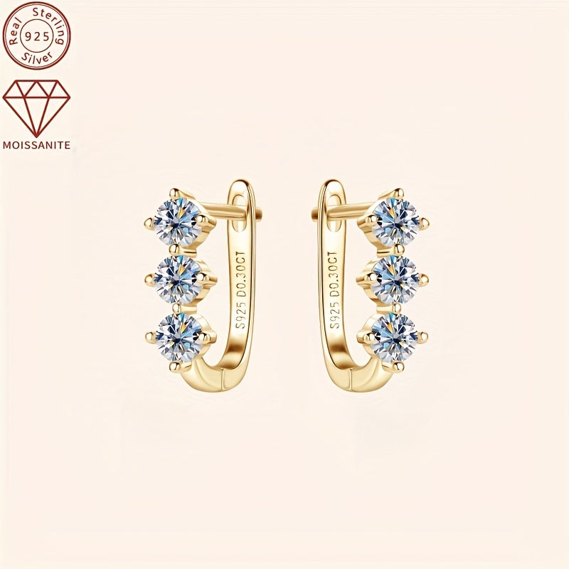 S925 925 Sterling Silver moissanite Earrings - Elegant 0.3Ct*2pcs moissanite Jewelry / Women'S Fashionable Hoop Earrings And Studs - Perfect Thanksgiving Gift for Family / Mother'S Day Studs / Christmas Earrings - Birthday Gi
