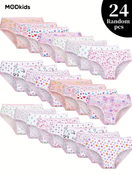 24pcs Girls Underwear - Soft Breathable Briefs with Cute Floral & Heart Prints, Pastel Colors & Lace Trim, All-Season Triangle Cut for Comfort, Bulk Pack for & School - Everyday & Special Occasions (Sensitive Light Be), ' Bas