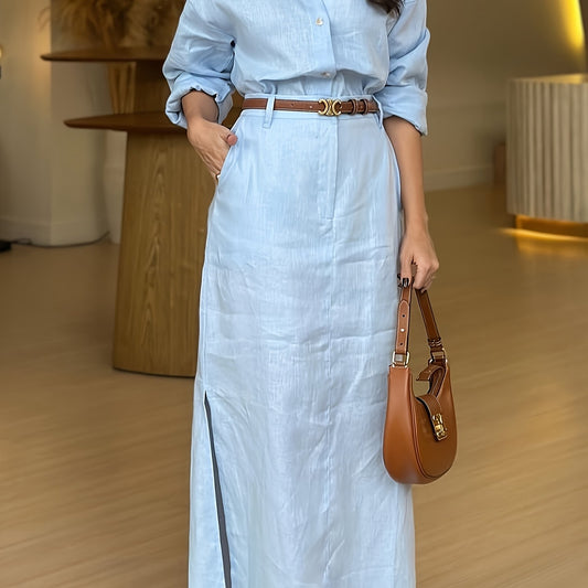 Self-Directed, Elegant And Fashionable Solid Color Shirt And Skirt Set for Spring And Summer