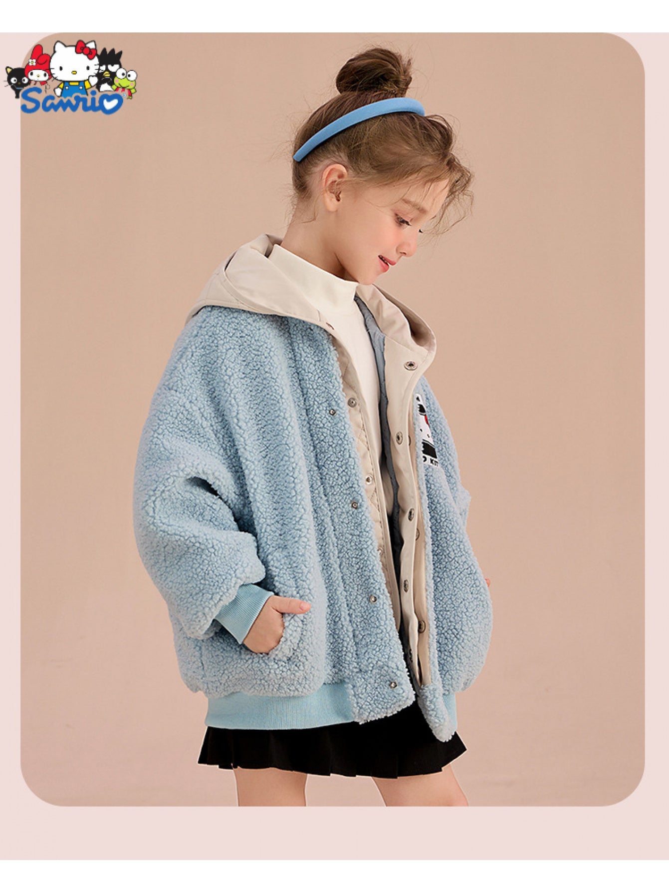 [Officially Licensed] Sanrio for hello kitty Girls' Thickened Warm Fake Two-Piece Jacket Cartoon Warm Winter Thickened Outerwear Comfortable Fabric Soft Skin-Friendly Fake Two-Piece Hooded Design Versatile Perfect Gift for Fa