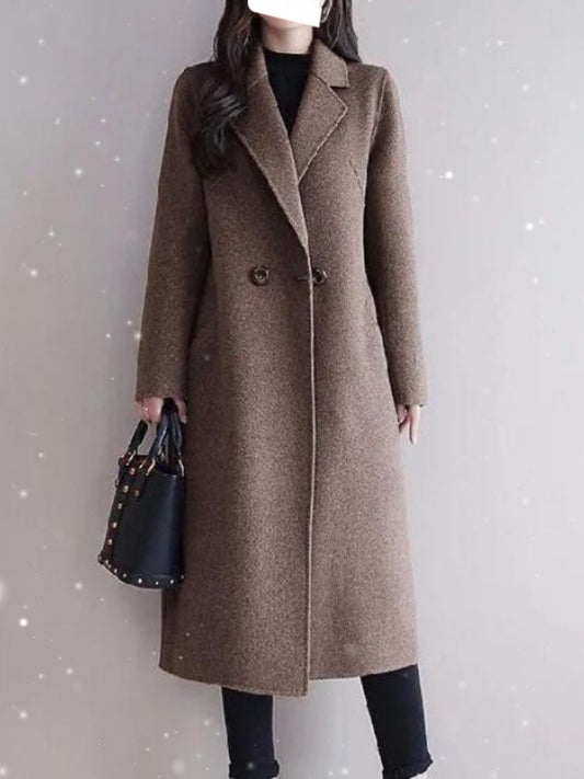 Women'S 2025 New Style Mid-Length Fleece Coat - Oversized Loose Fit Winter Warm Coat with Button Front Closure, Long Sleeve Casual to Semi-Formal Outerwear, Solid Color Versatile Design for Fall & Winter, Easy-Care Durable Fa