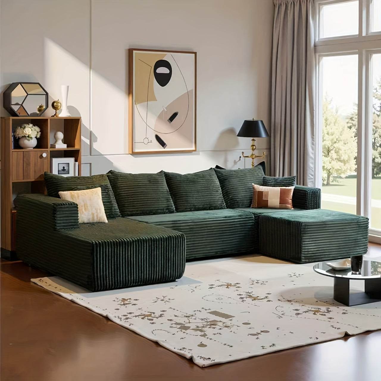 134''U-Shaped Modular Sectional Sofa with Chaise Lounge - No Assembly Required, Memory Foam Cushioning & Corduroy-like Fabric, Convertible Sleeper Sofa Bed, Contemporary Cloud Boneless Design for Game Room, Living Room, for h