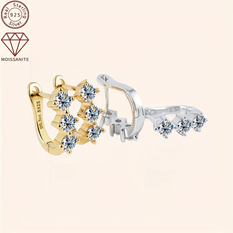 S925 925 Sterling Silver moissanite Earrings - Elegant 0.3Ct*2pcs moissanite Jewelry / Women'S Fashionable Hoop Earrings And Studs - Perfect Thanksgiving Gift for Family / Mother'S Day Studs / Christmas Earrings - Birthday Gi