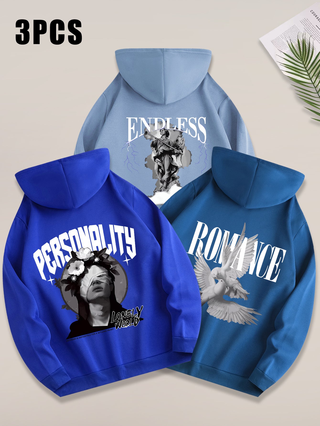 Three-pc 100% Polyester Men's Micro-Stretch Casual Sportswear • Soft and Comfortable Hooded Sweatshirt • Machine Washable Loungewear Top • Classic, Stylish, and Versatile • for Outdoor Activities