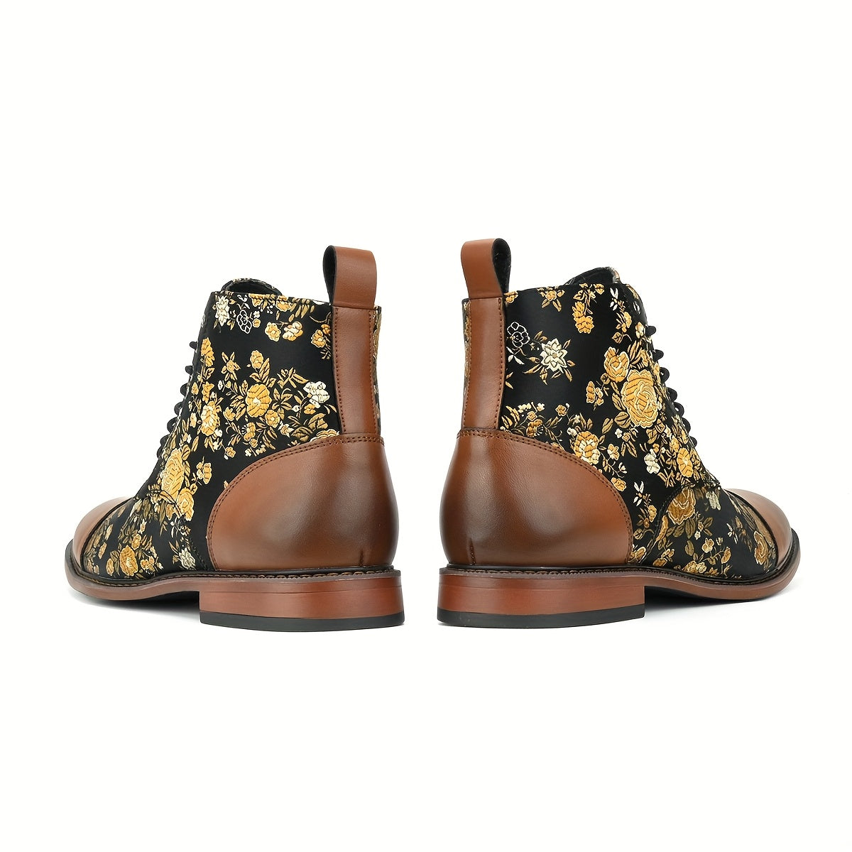 Men's Retro Boots with Floral Embroidery, Black Ankle Boots, Casual & Stylish for All Seasons, Round Toe & Rubber Sole, Perfect for Hiking, Outdoor, and Casual Attire