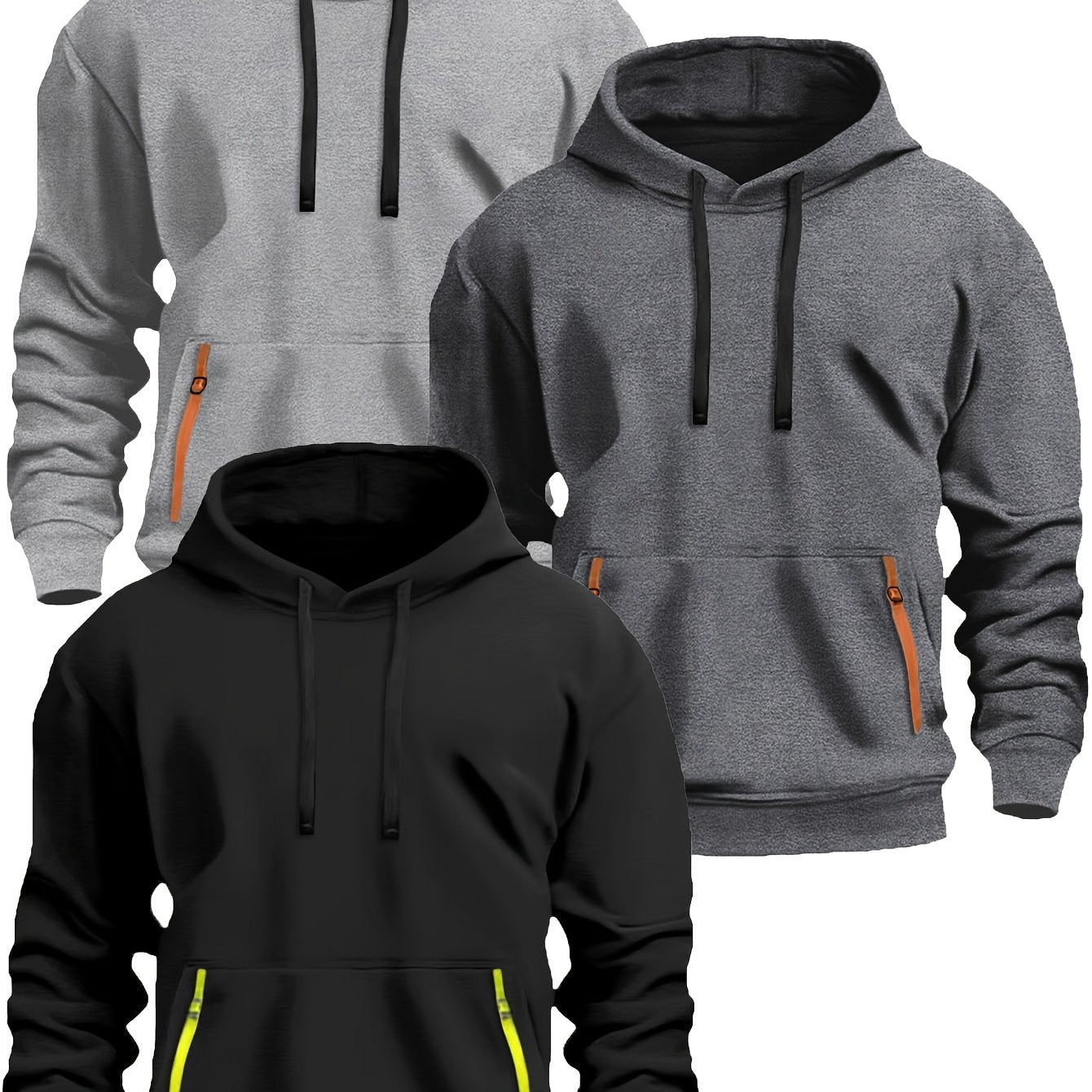 220g Brushed Fabric 3pcs Set, Men's Casual Sporty Fashion Hoodie with Drawstring, New Spring/Autumn/Winter, Basic Style, -Lined for Daily Commuting