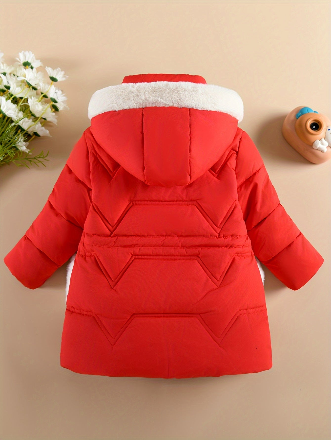 Girls' Pink Winter Snowsuit with Hooded Collar & Gloves - Cozy Mid-Length Jacket, Long Sleeve, Zip-Up, Lining, Flared Hem, Regular Fit, Fall/Winter Outerwear