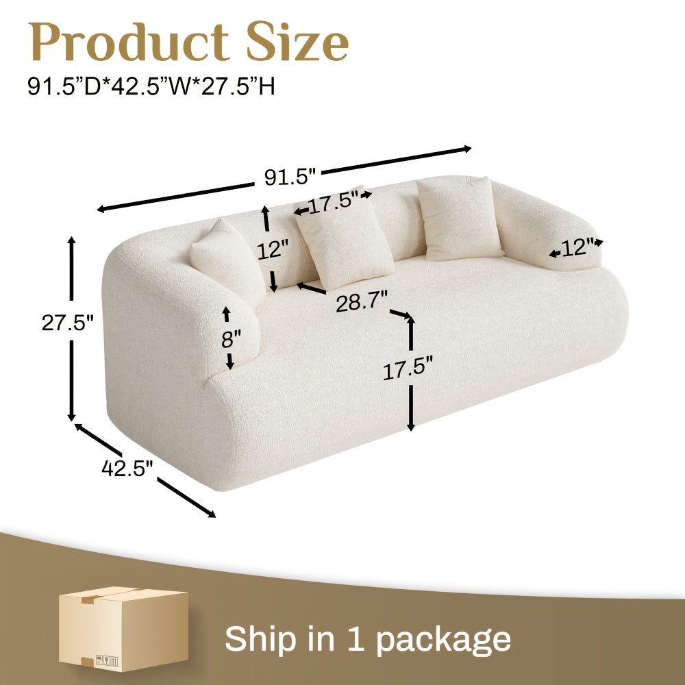Modern Curved Sectional Sofa - Extra Wide & Deep Plush Chenille Couch with 3 Cushions, White Luxury Oversized 4-Seater, No Assembly Required, Soft Foam Padding & Easy-Clean Fabric for Large Living Room, Contemporary Minimalis
