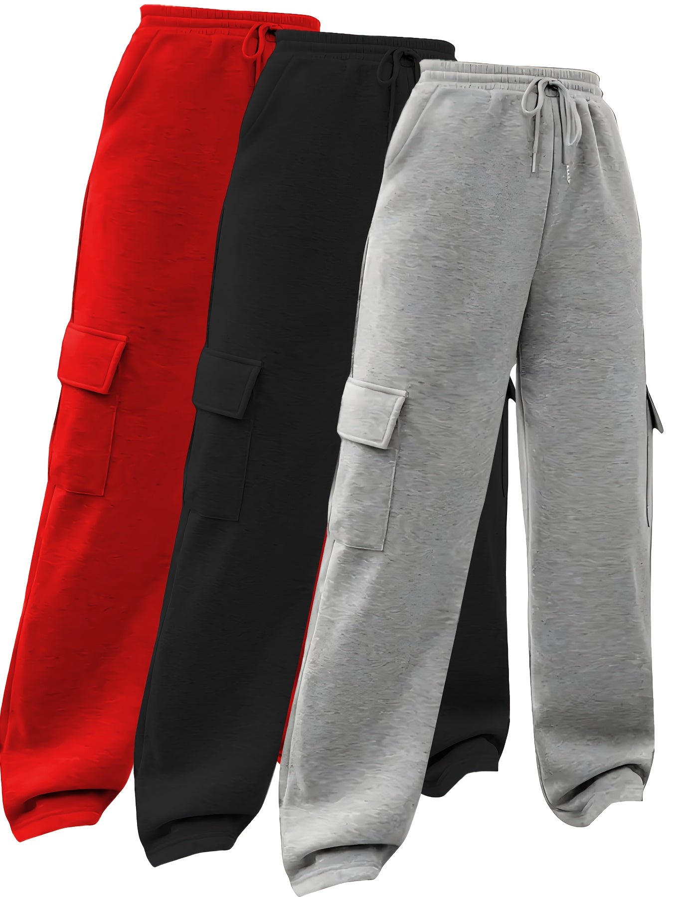 [3pcs Set | Solid Color] 3pcs Set | European American Women's Clothing | Solid Color Sports Pocket Drawstring Sweatshirt Overalls L0444A00