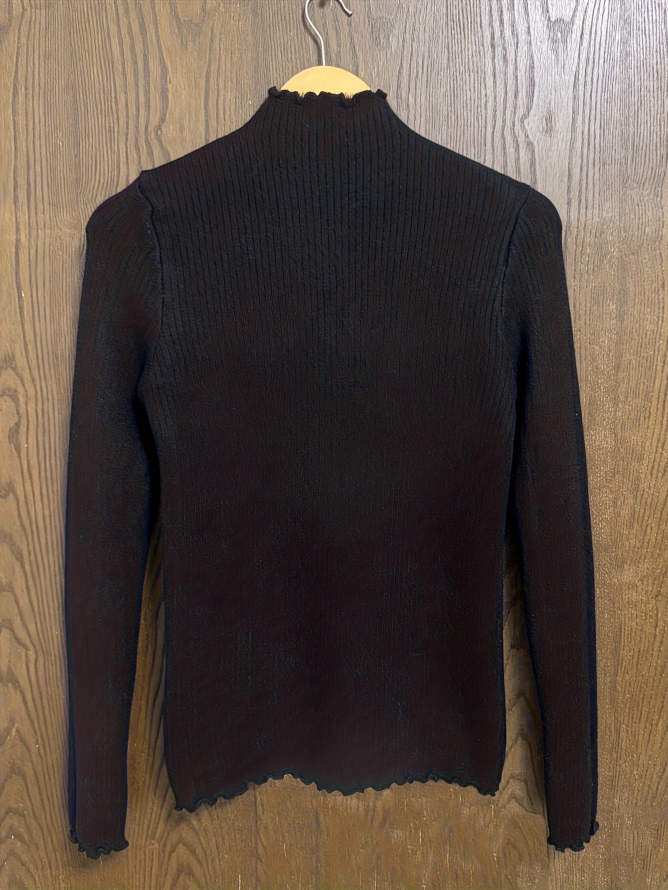 Solid Color Autumn Winter Early Spring Half High Neck Ruffle Fleece Lined Knit Sweater